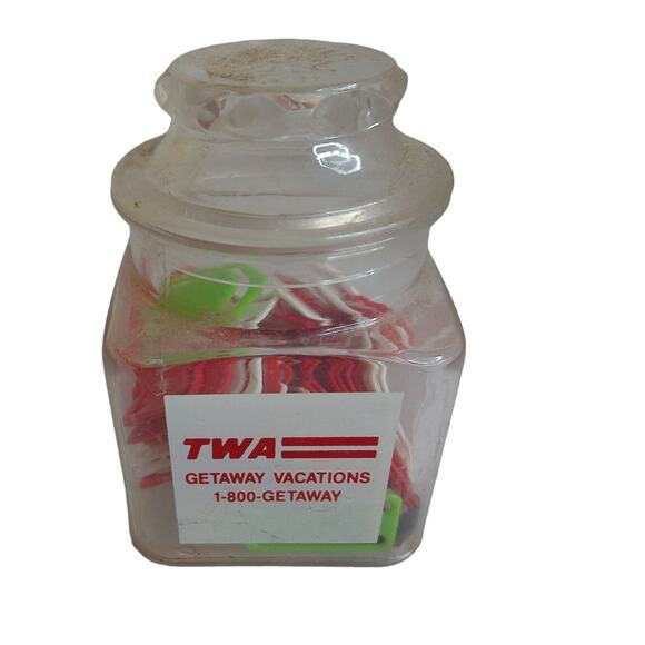 Vintage TWA Getaway Vacations Storage Jar with Logo Paper Clips - Picture 6 of 6